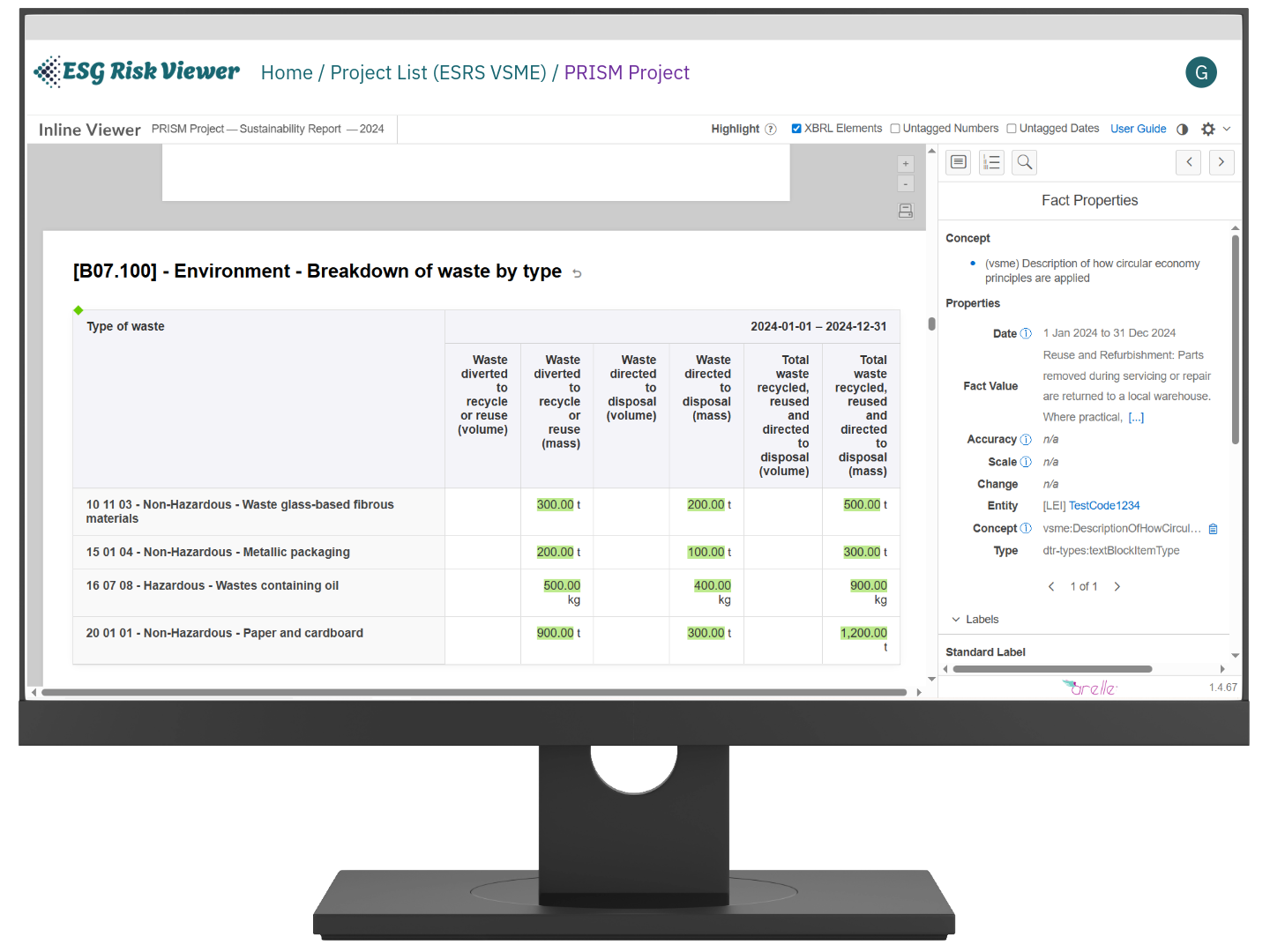 A digital sustainability report with structured data