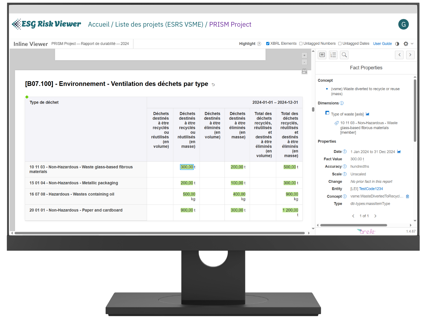 Un rapport numérique de durabilité avec des données structurées