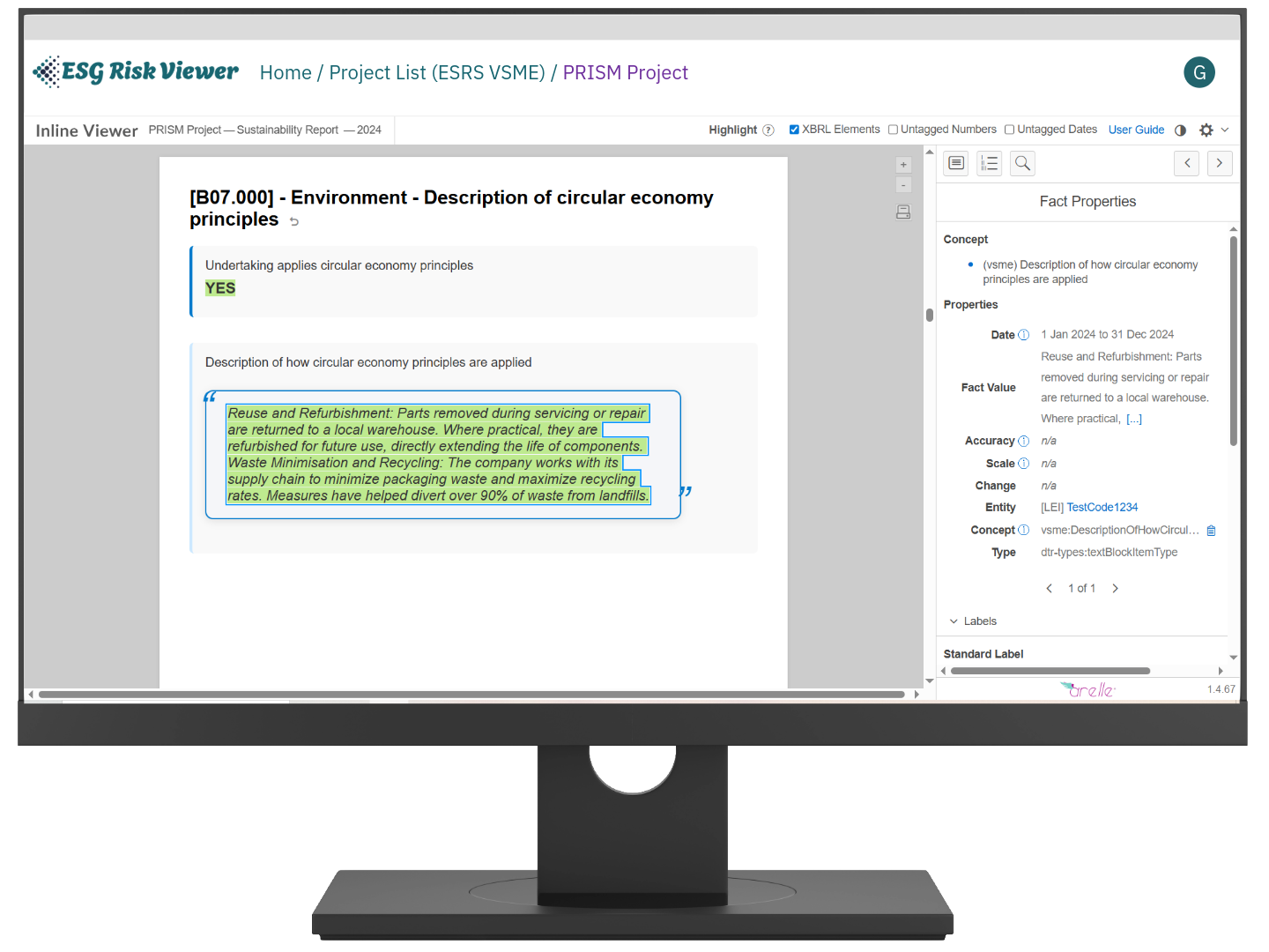 A structured sustainability report analysed with AI